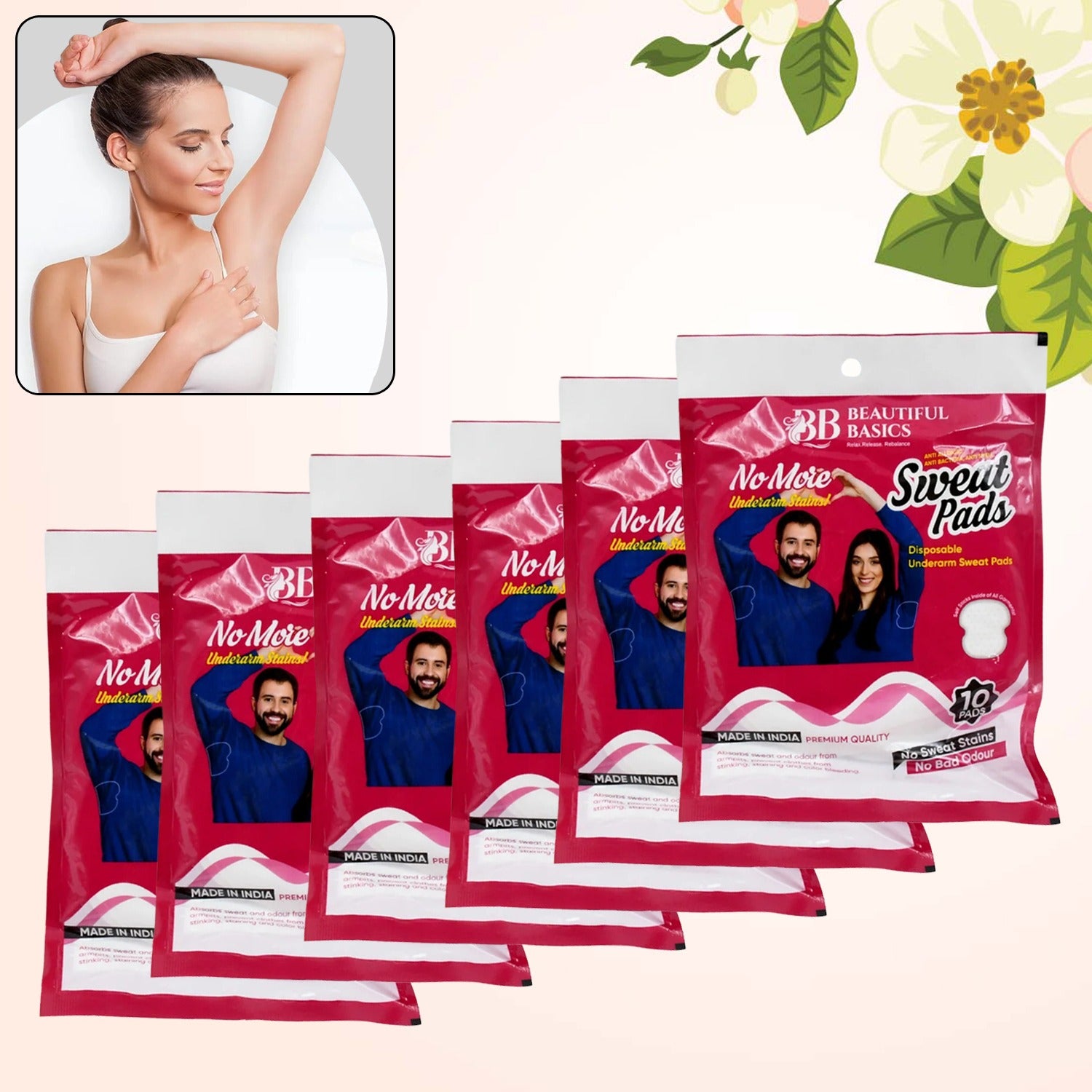 Beautiful Basics Underarms Sweat Pads Disposable (Pkts 6x 60 Pcs Set) Beautiful Basics Underarms Sweat Pads Disposable (Pkts 6x 60 Pcs Set)
